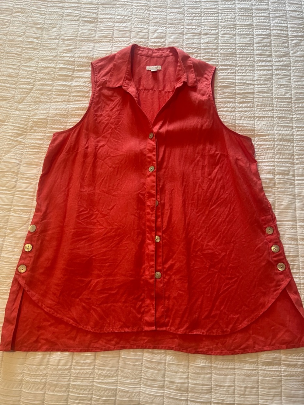 J. Jill Linen Coral-Red Sleeveless Button-Down Tunic